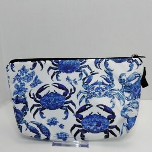 Blue Crab Print Cosmetic Pouch - Women Bags Padded